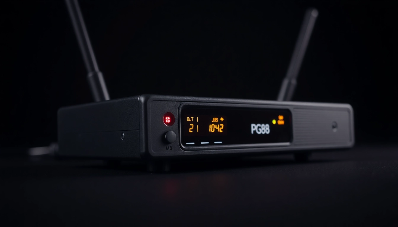 The PG88 wireless microphone receiver showcasing LED signal indicators and compact design for professional audio setups.