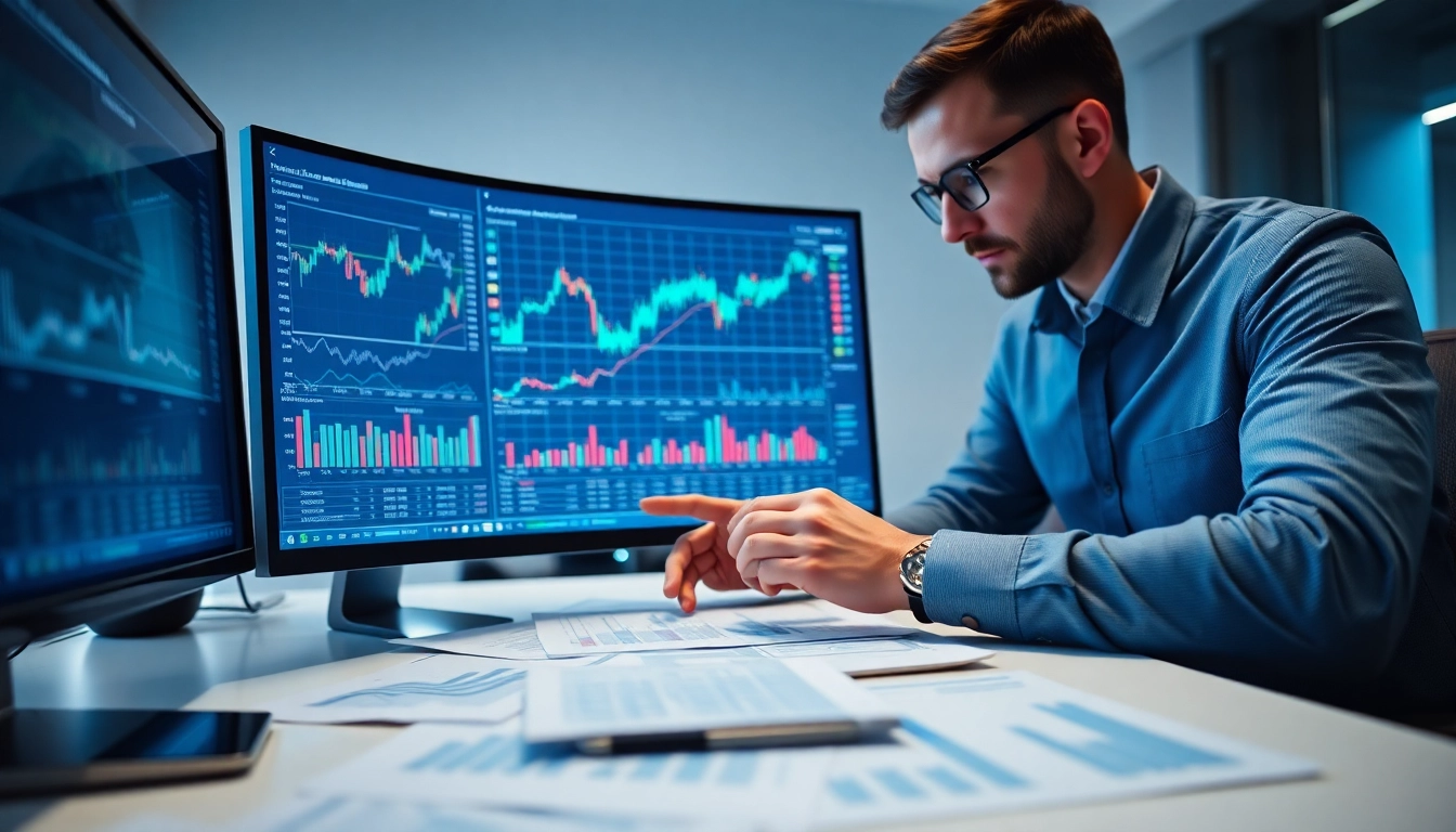 Investment Advice UK Financial advisor reviewing stock charts and investment plans for clients