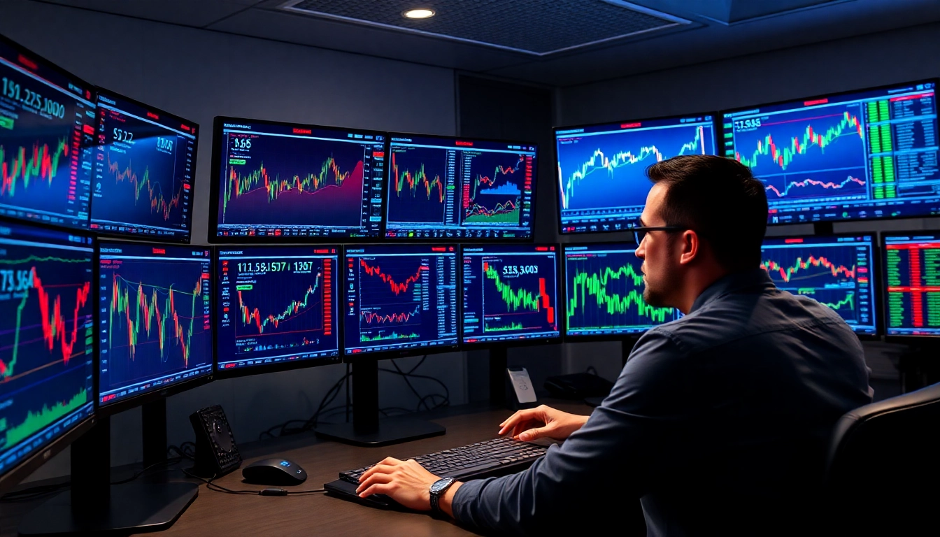 Trading view platform with detailed charts and trader analyzing market data for accurate insights